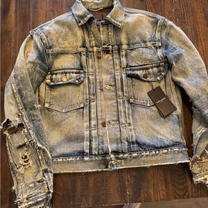 Saint Laurent Light Blue Denim Jacket Ultra Distressed